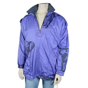 Vintage Belfe Windbraker Jacket Size Large Purple with Black Elephants Print